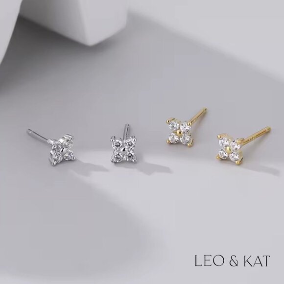 Marquise Zircon Flower Stud Earrings in Gold & Silver. 925 Sterling Silver #1046 - Picture 1 of 4